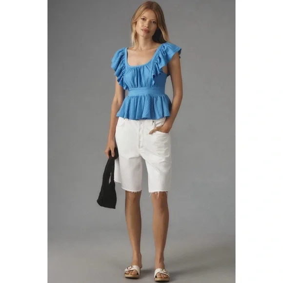 ANTHROPOLOGIE Maeve Boho Ruffled Peplum Open-Back Cottage Top XL - Picture 6 of 6